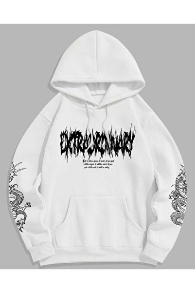 EFFRENATU Unisex Λευκό Φούτερ με κουκούλα, χαλαρή εφαρμογή, τσέπη καγκουρό κα...