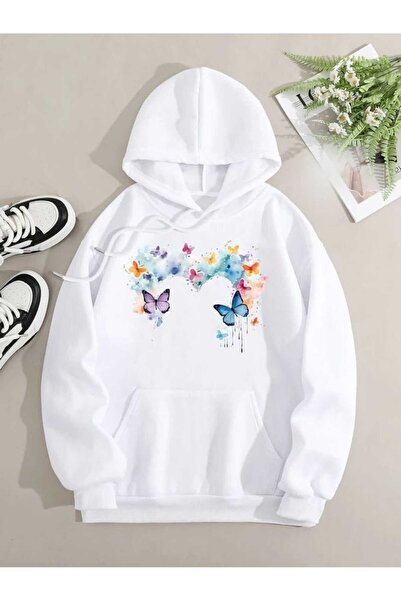 bellanova Unisex White Off-Shoulder Oversize Hooded Casual Sweatshirt with Ka...