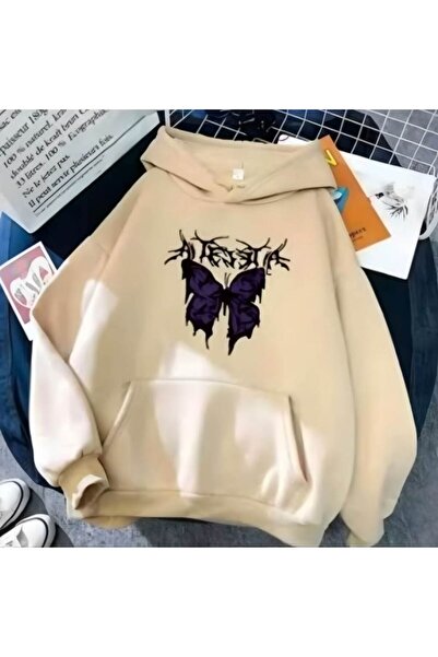 classy moda Unisex Beige Hooded Oversize Sweatshirt Comfortable Fit Cotton wi...