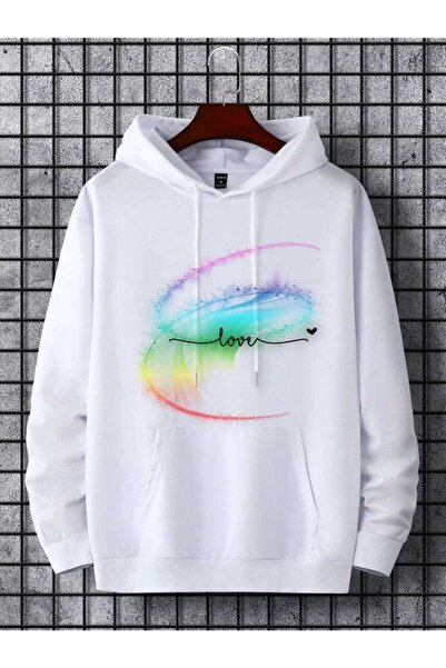 valeriae Unisex White Hooded Oversize Sweatshirt Comfortable Fit Cotton with ...