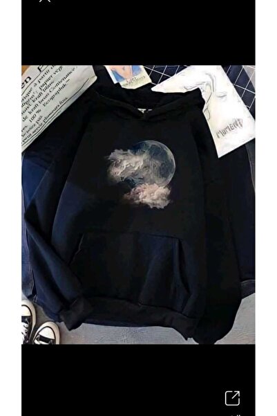 bellanova Unisex Black Streetwear Oversize Hooded Casual Cotton Sweatshirt wi...