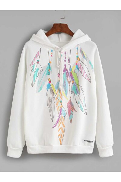 bellanova Unisex White Oversize Hooded Sweatshirt with Kangaroo Pocket, 3 Thr...
