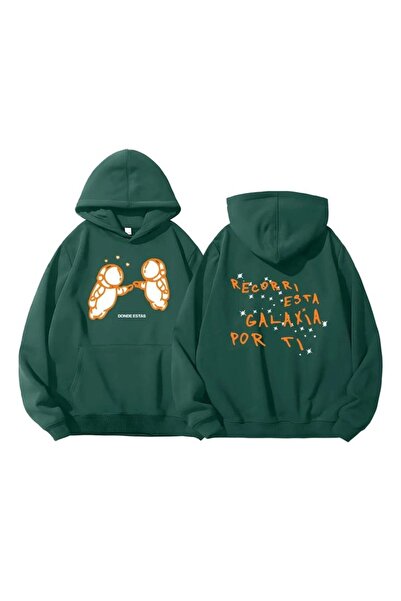 classy moda Unisex Πράσινο Φούτερ με Κουκούλα με 3 Κλωστές, Βασική Άνετη Γραμμή