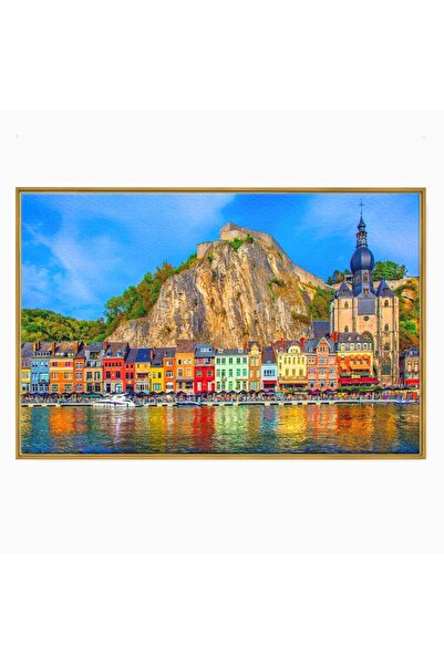 Luxcanva Tablou Canvas Dinant 60x40 cm cu Rama Auriu Dinant Orasul Povestilor...