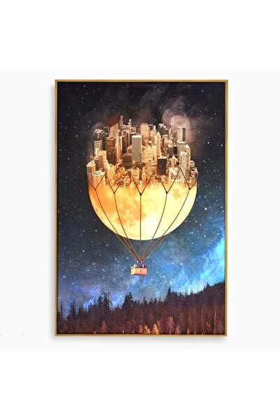 Luxcanva Tablou Canvas Orasul care Zboara 70x100 cm cu Rama Auriu Orasul care...