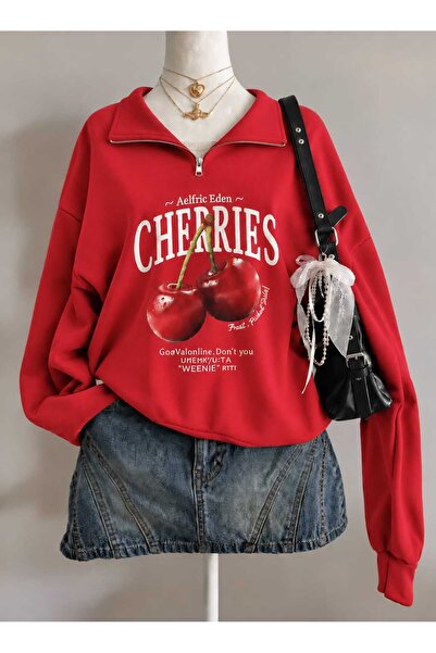 COHERENT Hanorac unisex pentru bărbați/femei CHERRIES, colorat, cu imprimeu p...