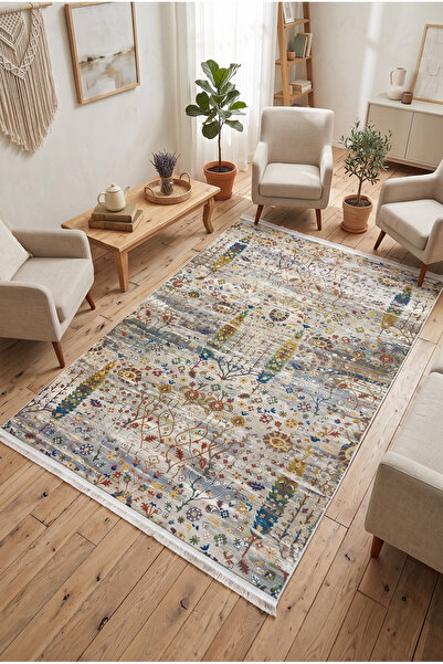 Cicim Halı Dokuma Tabanlı Etnik Desenli Yıkanabilir Baskılı Kilim Salon Mutfa...