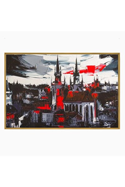 Luxcanva Tablou Canvas Orasul Gotic 100x70 cm cu Rama Auriu Orasul Gotic Medi...