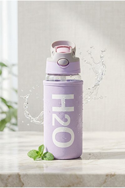 Tohana H2O Kılıflı Pipetli Cam Matara 500 Ml Su Şişesi, Sporcu Suluğu
