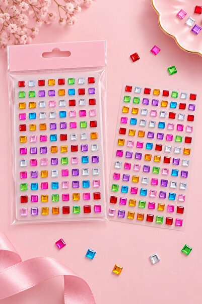 PRVT Rhinestone Kare Figürlü Yapışkanlı Taş Sticker Saç, Yüz, Tırnak Ve Süs Taşı