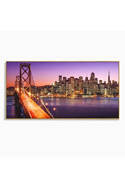 Luxcanva Tablou Canvas San Francisco Skyline 120x60 cm cu Rama Auriu San Fran...
