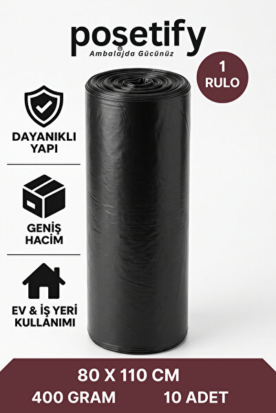 POŞETİFY Black Thick Roll Garbage Bag 80X110 cm |   1 Roll 10 Pieces |   400 ...
