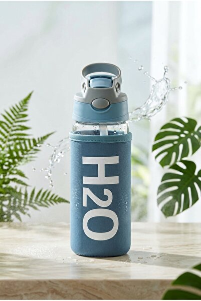 Tohana H2O Kılıflı Pipetli Cam Matara 500 Ml Su Şişesi, Sporcu Suluğu