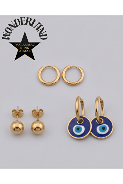staınless steel 3 Pair Set Women's Gold Earrings - a Quality Steel - Does Not...