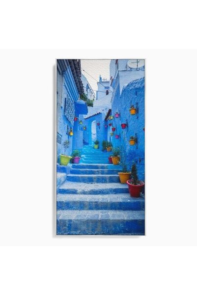 Luxcanva Tablou Canvas Orasul Albastru 50x100 cm cu Rama Argintiu Orasul Alba...
