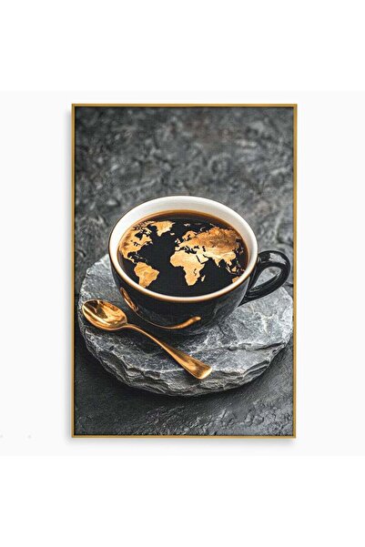 Luxcanva Tablou Canvas Harta de Aur 40x60 cm cu Rama Auriu Harta de Aur Cafea...