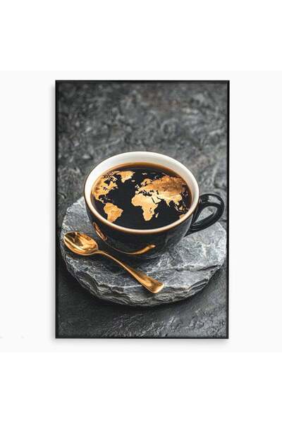 Luxcanva Tablou Canvas Harta de Aur 70x100 cm cu Rama Negru Harta de Aur Cafe...