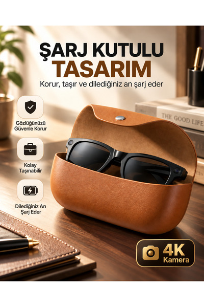 Mega Plus Video Kamera Kameralı 4K EIS Stabilizasyon Gerçek Zamanlı Çeviri Bluetooth Müzik Görüşme Yapay Zeka Akıllı Gözlük