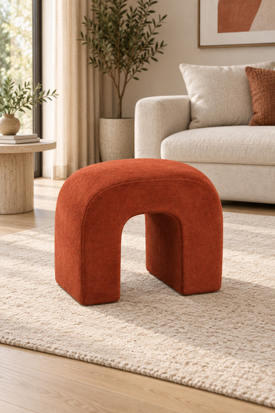 MEFAKS TEKSTİL C Formlu Dekoratif Puf Bukle Kumaş Kiremit 50x40x40 cm