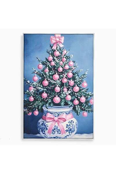 Luxcanva Tablou Canvas Bradutul din Vaza 50x70 cm cu Rama Argintiu Bradutul d...