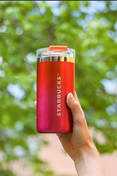 Starbucks Paslanmaz Çelik Termos Mor Turuncu Geçişli 355ml