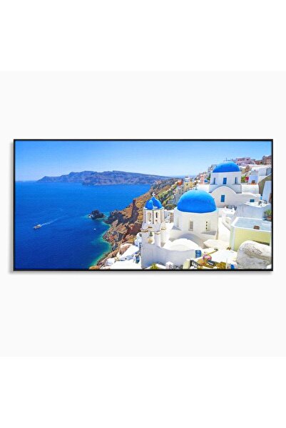 Luxcanva Tablou Canvas Eternul Santorini 120x60 cm cu Rama Negru Eternul Sant...