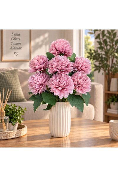Naderi Çiçeği Naderi Çiçek 7’li Lüks Top Krizantem Pembe Yapay Çiçek Demeti 3...