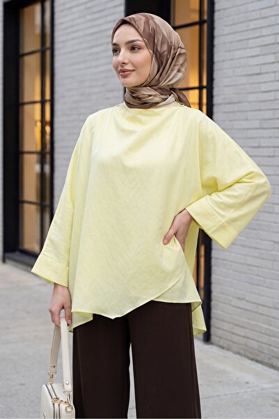 Modamorfo Buttoned Shoulder Bat Sleeve Modal Kimono Poncho -Yellow