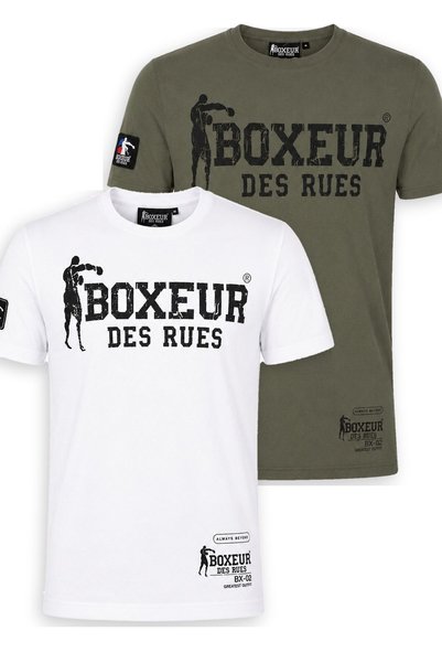Boxeur Des Rues Men's T-Shirt 2-Pack Slim-Fit: White with Black Logo + Olive ...