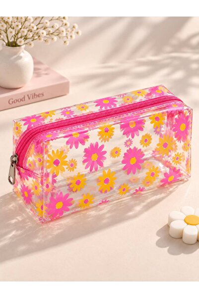 Zet Design Pink Yellow Daisy Patterned Makeup Bag