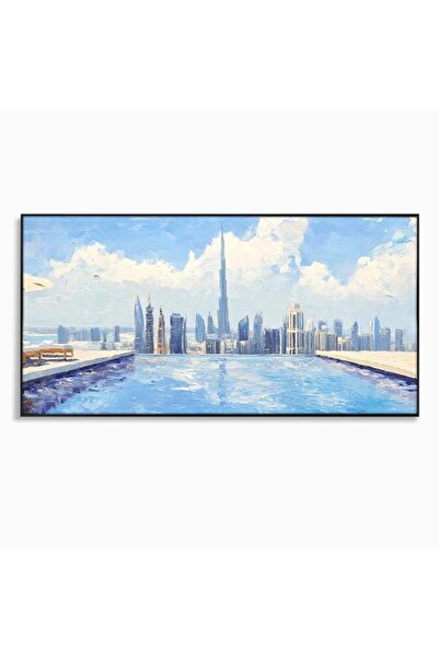 Luxcanva Tablou Canvas Infinitul Albastru 100x50 cm cu Rama Negru Infinitul A...
