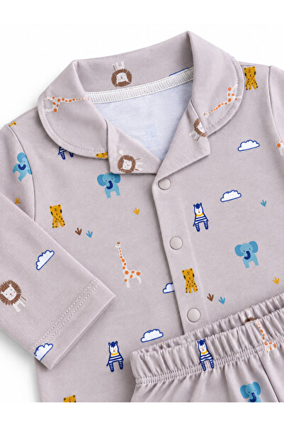 Oz Baby Erkek Bebek Safari Desenli Önden Çıtçıtlı Uzun Kollu 2’li Pijama Takımı