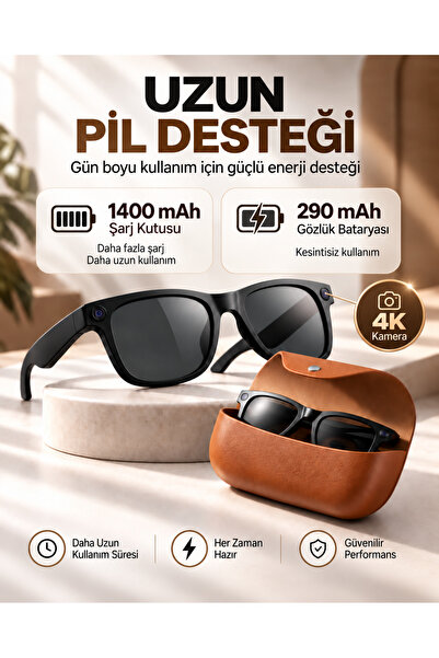 Mega Plus Video Kamera Kameralı 4K EIS Stabilizasyon Gerçek Zamanlı Çeviri Bluetooth Müzik Görüşme Yapay Zeka Akıllı Gözlük