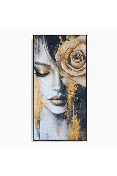 Luxcanva Tablou Canvas Regina muta 70x140 cm cu Rama Negru Regina muta Gold T...