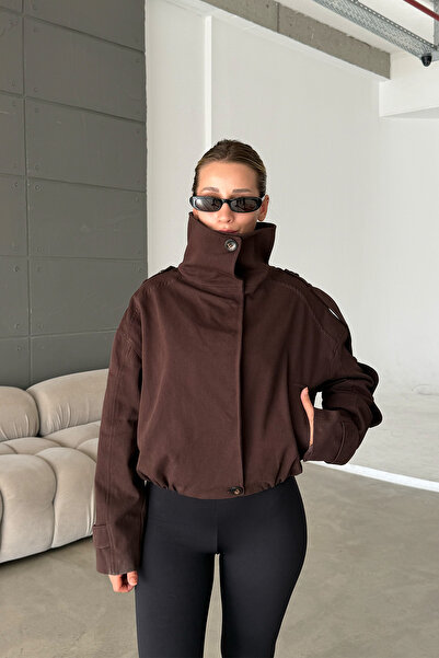 MANMARK Kadın Yüksek Yaka Kol Apolet Detaylı Gabardin Kumaş Oversize Trençkot...