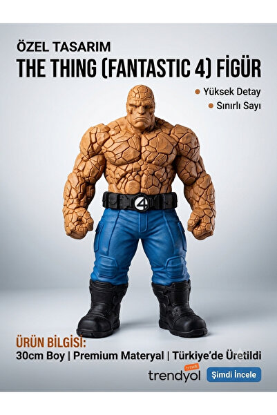 Fantastic 4 The Thing Figürü 30 cm Dev Boy - Özel Tasarım Taş Adam Süper Kahraman Karakter Figürü Sert Plastik Model