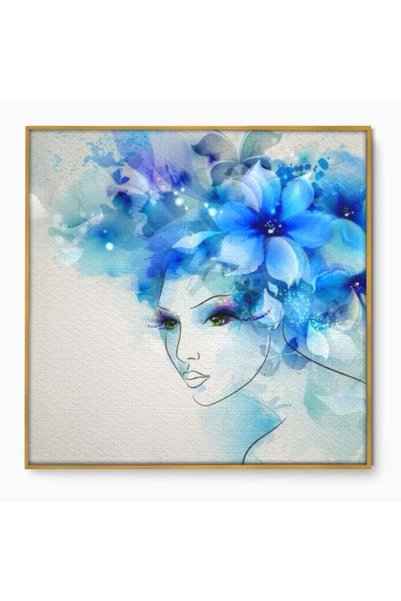 Luxcanva Tablou Canvas Vis Albastru 70x70 cm cu Rama Auriu Vis Albastru Flori...