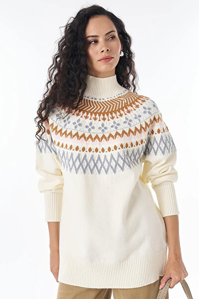 Kayra Mixed Pattern Knitwear Tunic Cream