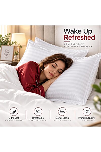 CAN Oxford Pillow Case, 100% Cotton, 250 Thread Count, Soft Striped Pillow Cover, Breathable & Durable, Hotel Quality, White (King)