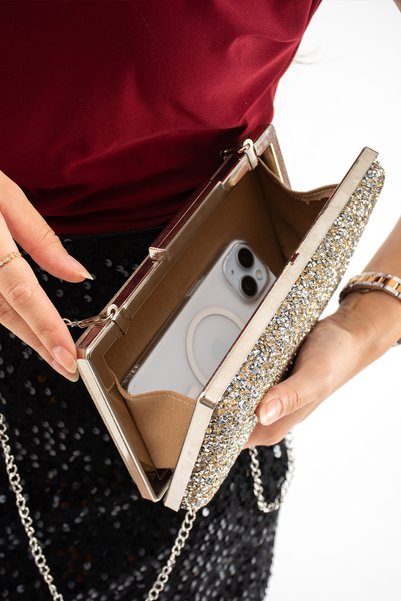 efnanstore GOLD TAŞ DETAYLI ABİYE ÇANTA