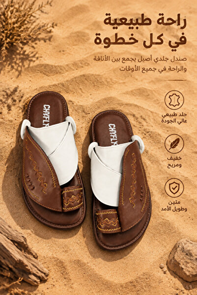 Generic Brand صنادل رجالية جلدية مفتوحة الأصابع مع حلقة للقدم، مزينة بتطريز ذ...