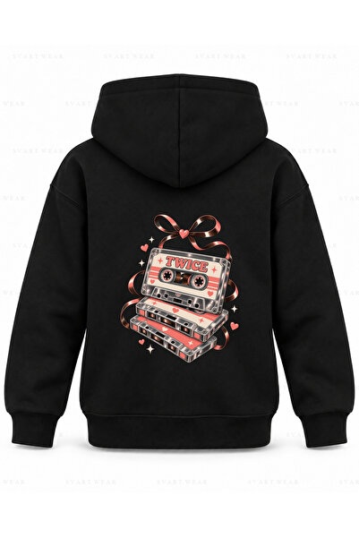 SVART WEAR TWICE Черен детски суичър с качулка с принт  "Касетна стълба "