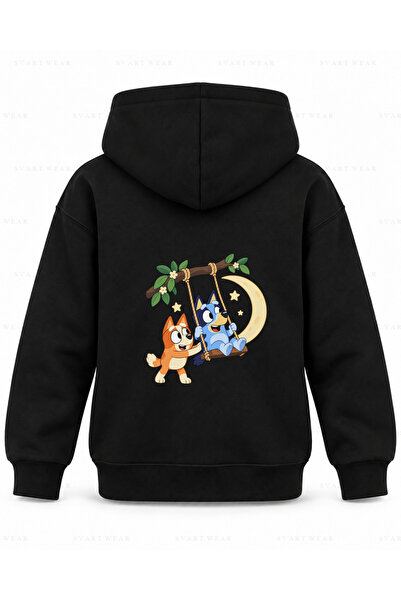 SVART WEAR Hanorac cu glugă pentru copii, negru, cu imprimeu Bluey Moon Swing