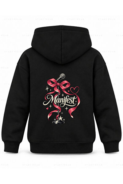 SVART WEAR Μαύρο παιδικό φούτερ με κουκούλα με στάμπα μικροφώνου και κορδέλα ...