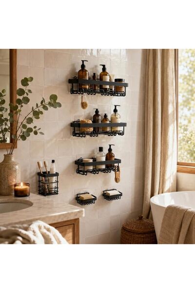 Bentifar Shower Caddy Organiser Set of 6, No-Drill Adhesive Wall Mount
