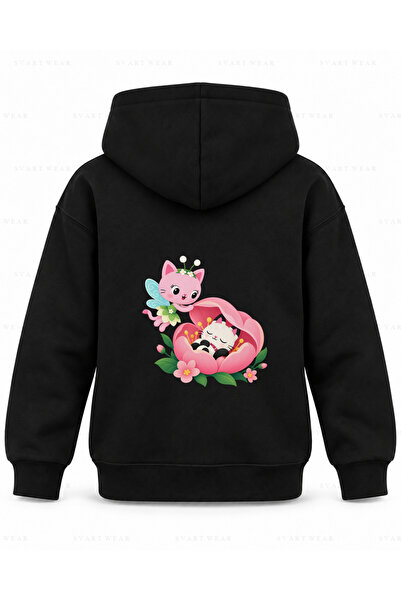 SVART WEAR Hanorac negru cu glugă pentru copii, cu imprimeu Fairy Flower, Gab...