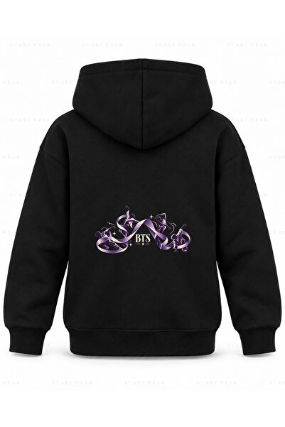 SVART WEAR Hanorac negru cu glugă pentru copii, imprimat cu bandă BTS Motion