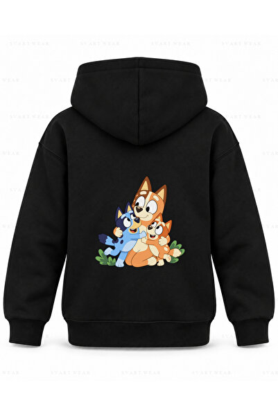 SVART WEAR بلوي سويت شيرت أسود مطبوع عليه هودي للأطفال