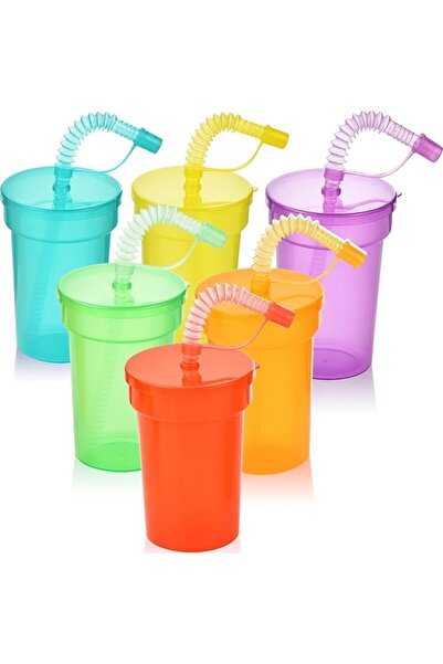 NALACAL 6 Pack Kids Cups with Lid and Straws, Colorful Plastic Sipper Favor C...
