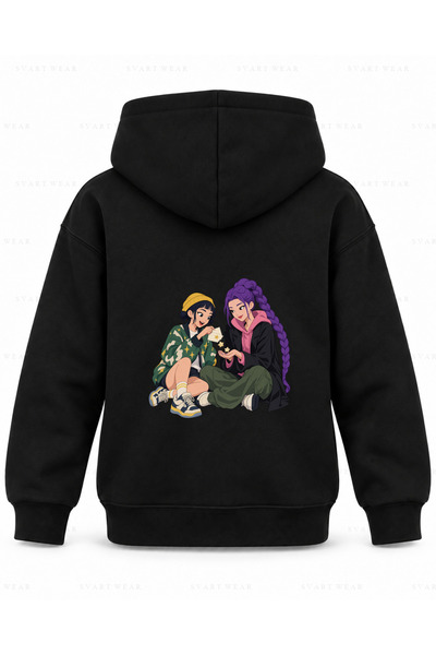 SVART WEAR Kpop Demon Hunters Star Envelope Printed Black Children's Hooded S...